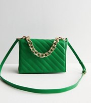 New Look Green Diagonal Quilted Cross Body Bag